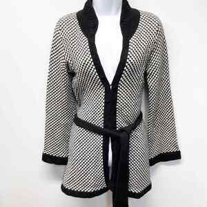 Alice & Olivia Loves Scoop Black & White 100% Cashmere Long Sleeve Cardigan XS